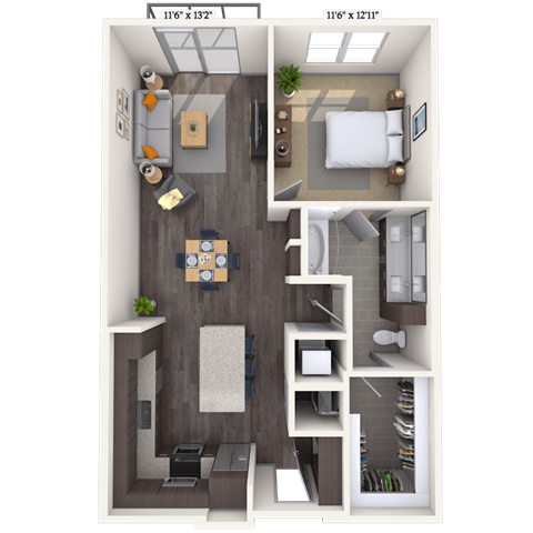 Floor plan for 1 bed, 1 bath, 866 sqft